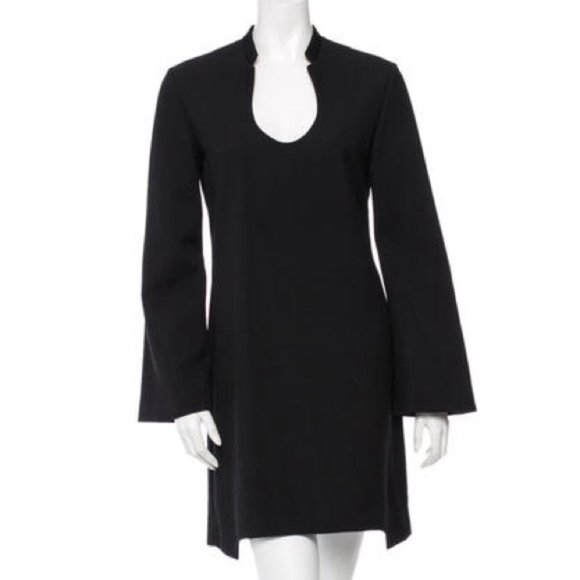 New Yves Saint Laurent runway wool crescent scoop neck bell sleeve mod minidress - Picture 5 of 16